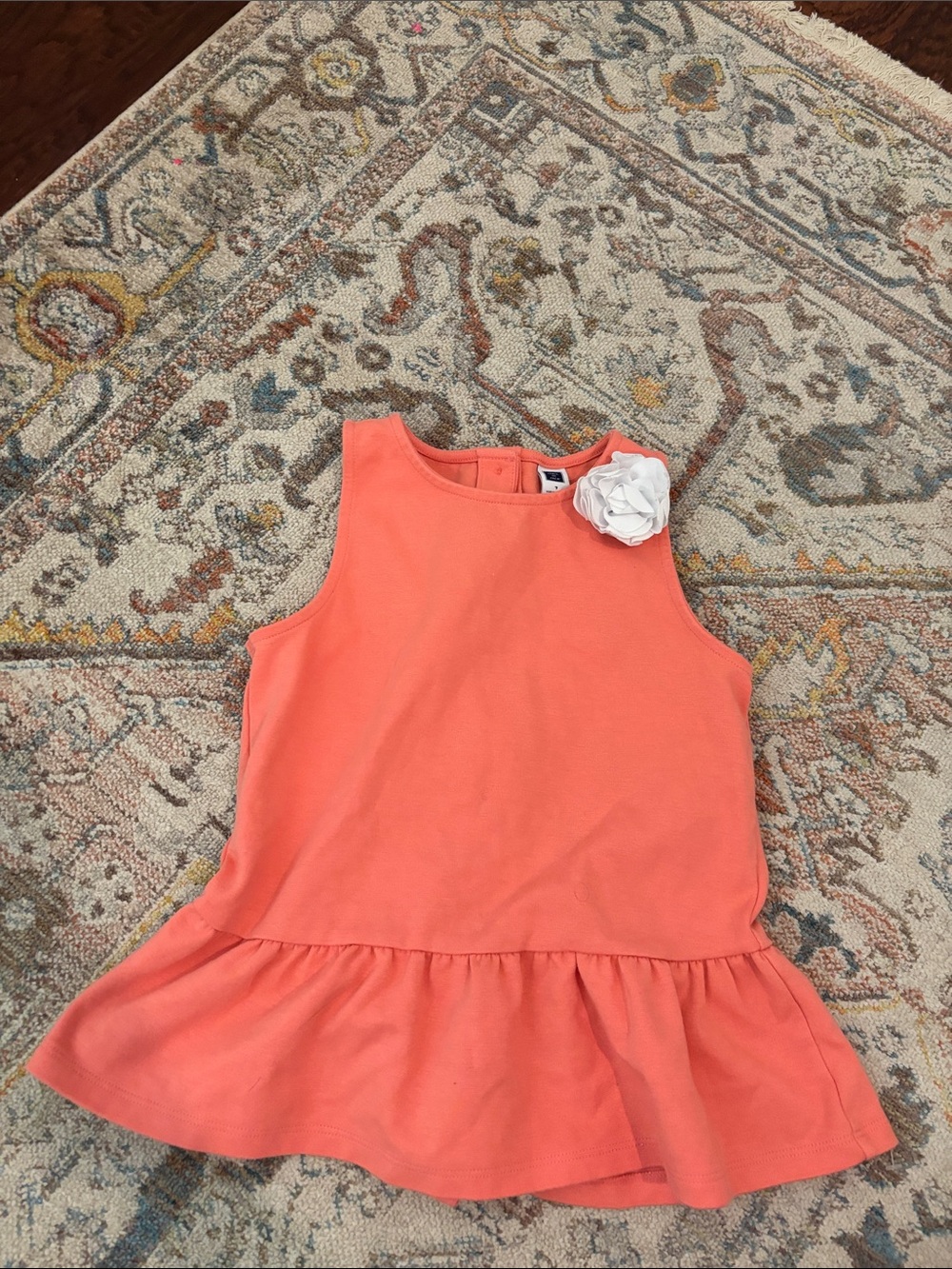 Janie and Jack Coral Peplum Tank with White Flower